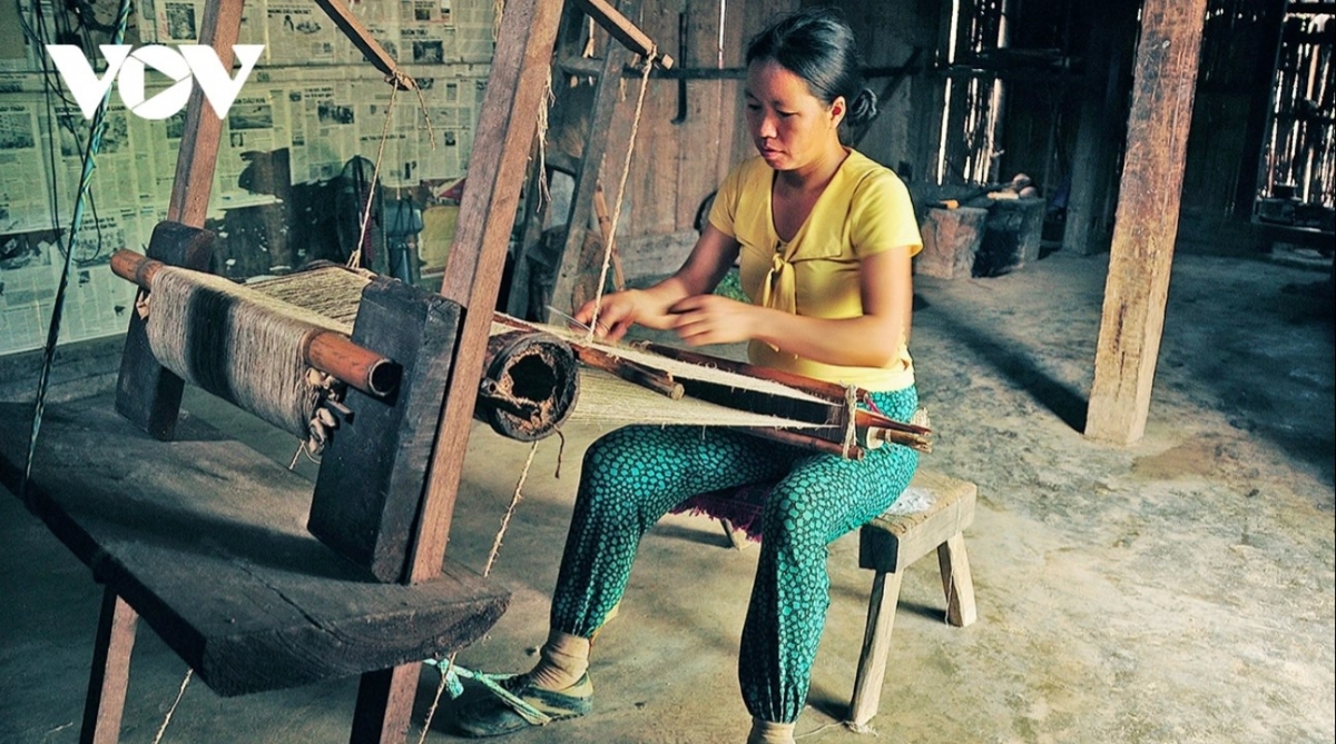 A traditional weaving loom is found in the home of every Mong woman in the village.