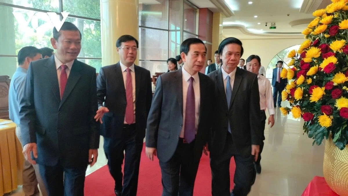 General Phan Van Giang, Politburo member and Minister of National Defence, attends the ceremony in My Tho city, Tien Giang province. Tien Giang will merge with its nearby Dong Thap province in the Mekong Delta into Dong Thap province.