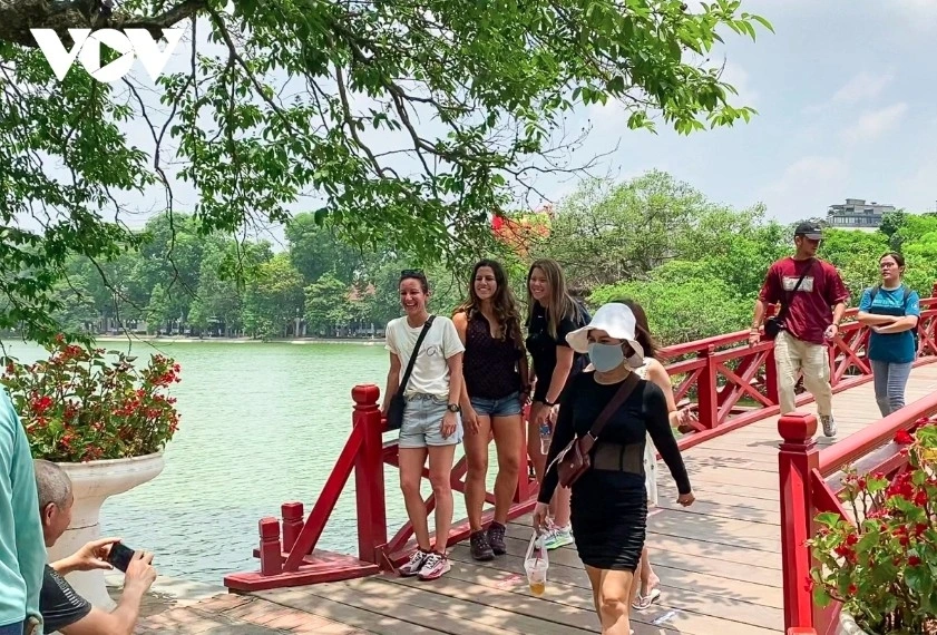 The Huc Bridge- a cultural landmark - in Hanoi  
