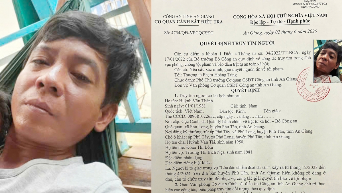 Công an An Giang ra quyết định truy tìm Huỳnh Văn Thành