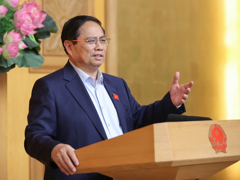 Thủ tướng Chính phủ Phạm Minh Chính chủ trì cuộc họp về Đề án tổ chức Triển lãm thành tựu kinh tế - xã hội nhân dịp kỷ niệm 80 năm Ngày Quốc khánh. Ảnh: Báo Chính phủ
