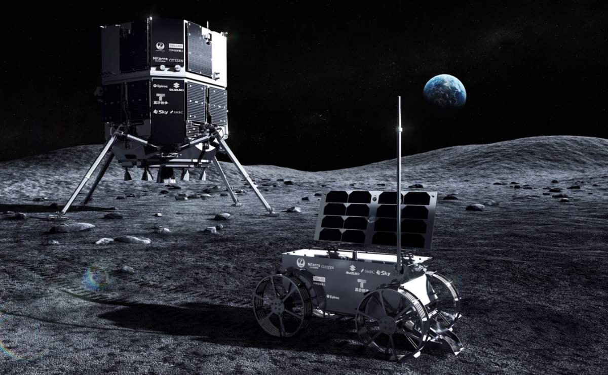 Xe tự hành Mặt Trăng và tàu thám hiểm Mặt Trăng của Ispace. Ảnh: Ispace.