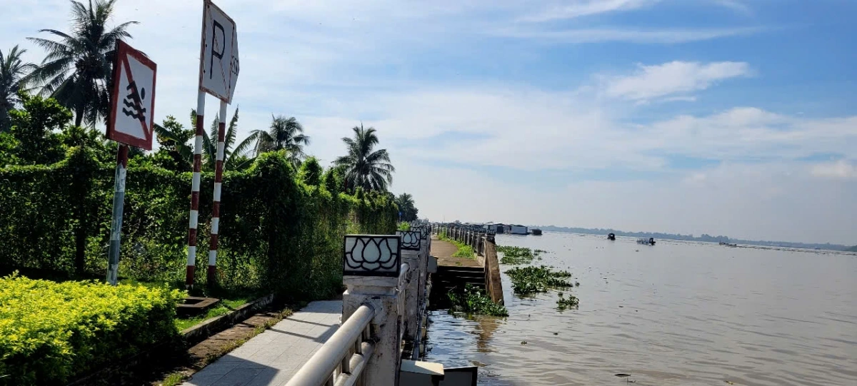 Bờ kè hiện hữu ở cồn Tân Long đã ngăn triều cường, chống sạt lở nhưng chưa khép kín