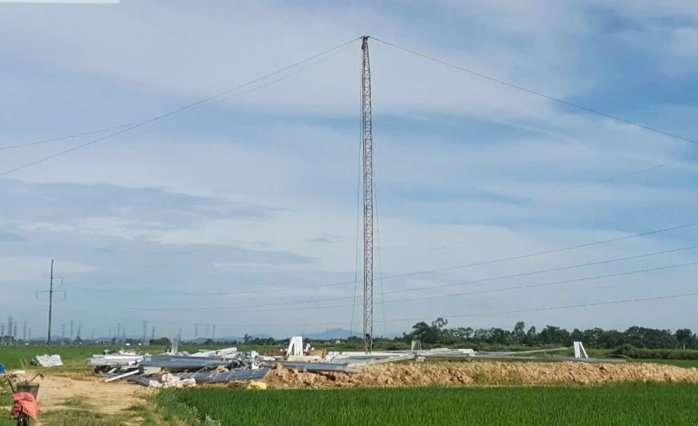 Dựng cột bất kể thời tiết. Ảnh: CTV