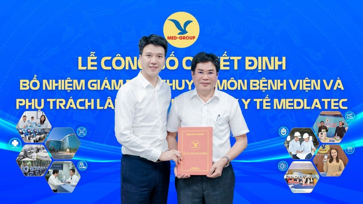 TS. Nguyễn Trí Anh - Tổng Giám đốc tập đoàn trao quyết định bổ nhiệm PGS.TS Phạm Đình Đài giữ chức vụ Giám đốc Bệnh viện Đa khoa MEDLATEC