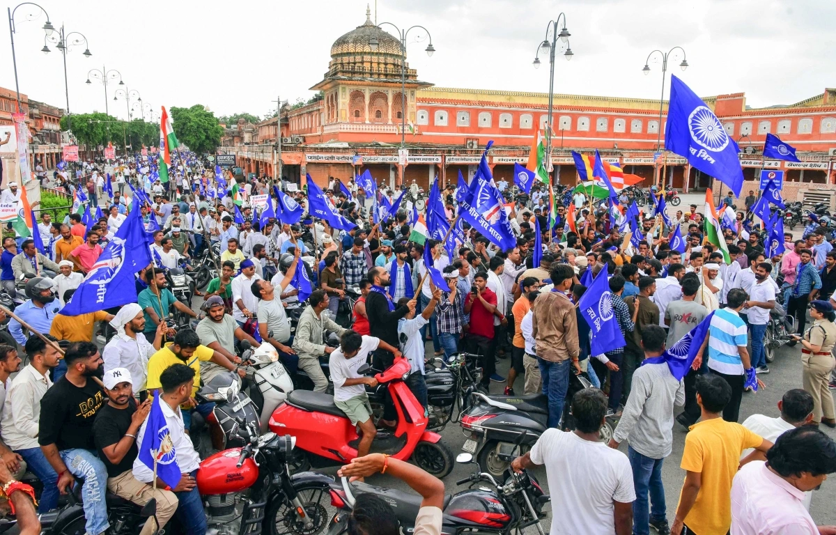 Một cuộc biểu tình tại thành phố Jaipur, bang Rajasthan hồi tháng 8/2024, nằm trong các hoạt động của Bharat Bandh (ANI)