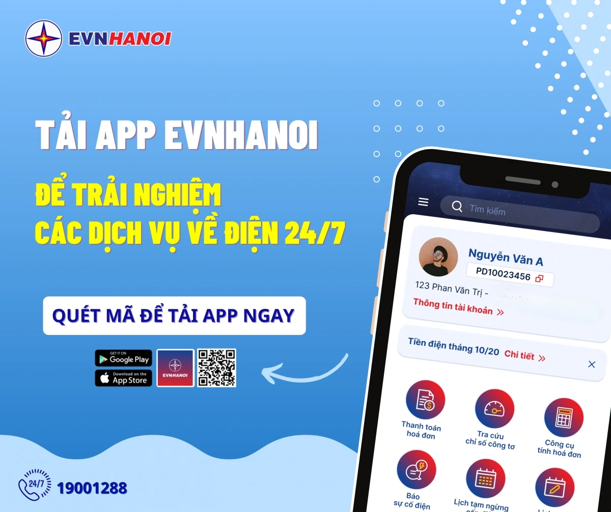 Tải App EVNHANOI để trải nghiệm dịch vụ điện 24/7
