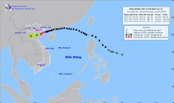 Bản đồ dự báo quỹ đạo và cường độ bão số 3
