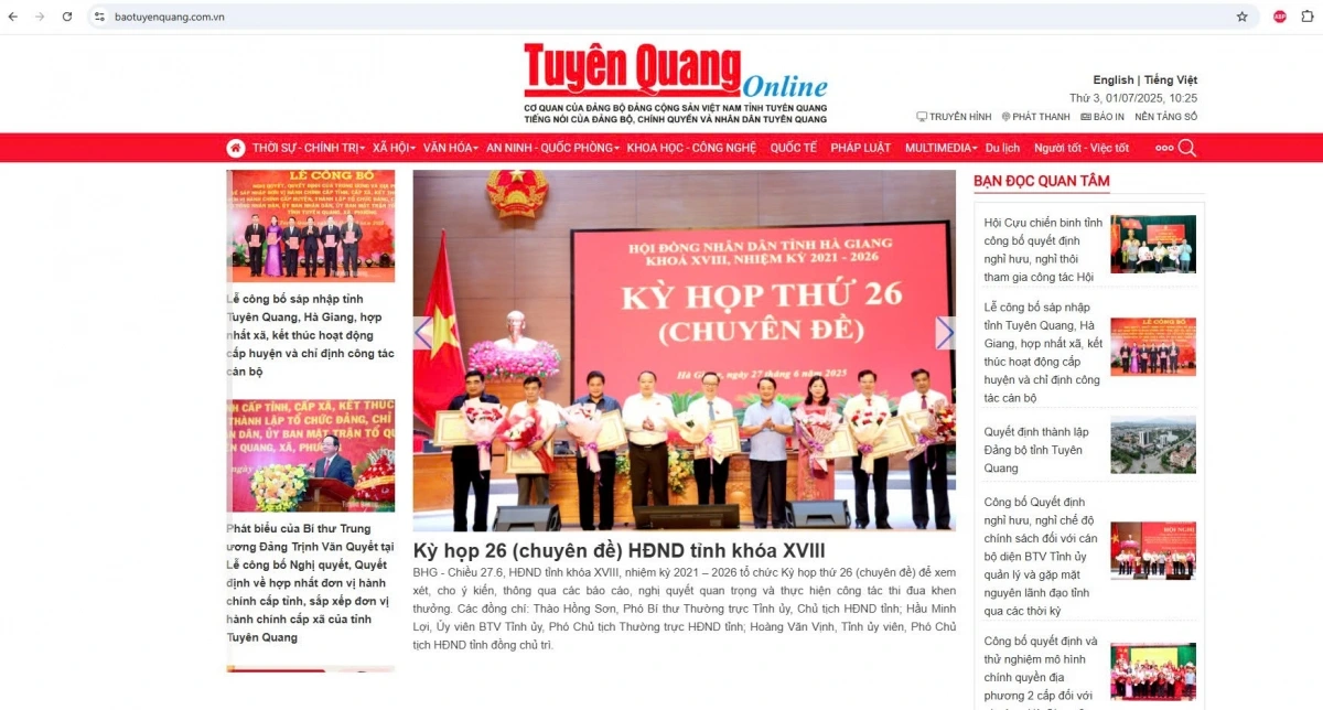 Cơ quan ngôn luận của tỉnh Tuyên Quang. Ảnh chụp màn hình