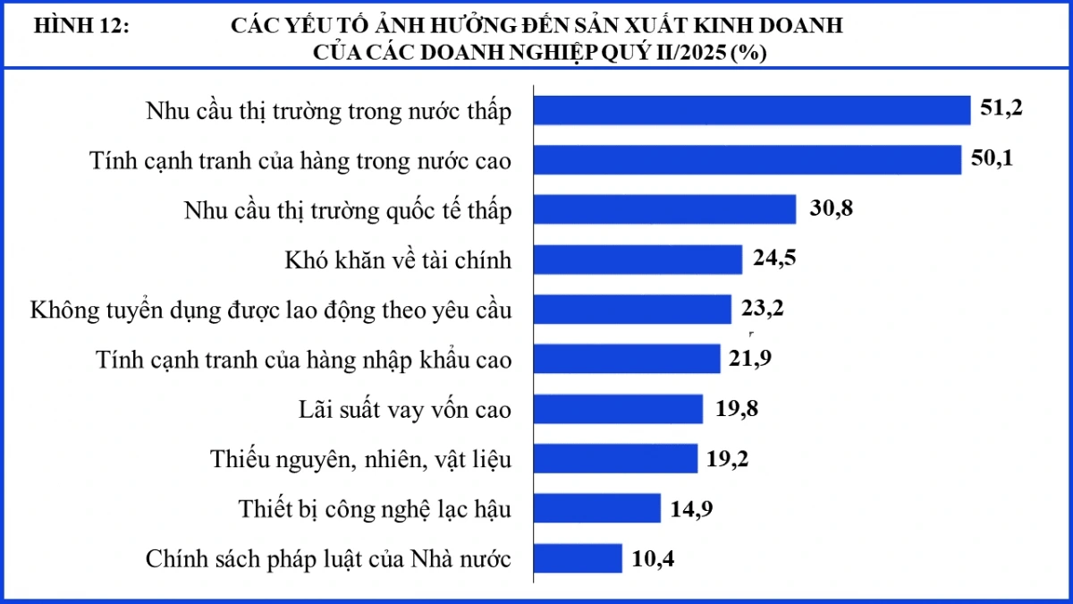 Biểu đồ các yếu tố ảnh hưởng đến sản xuất kinh doanh của doanh nghiệp
Nguồn: Cục Thống kê