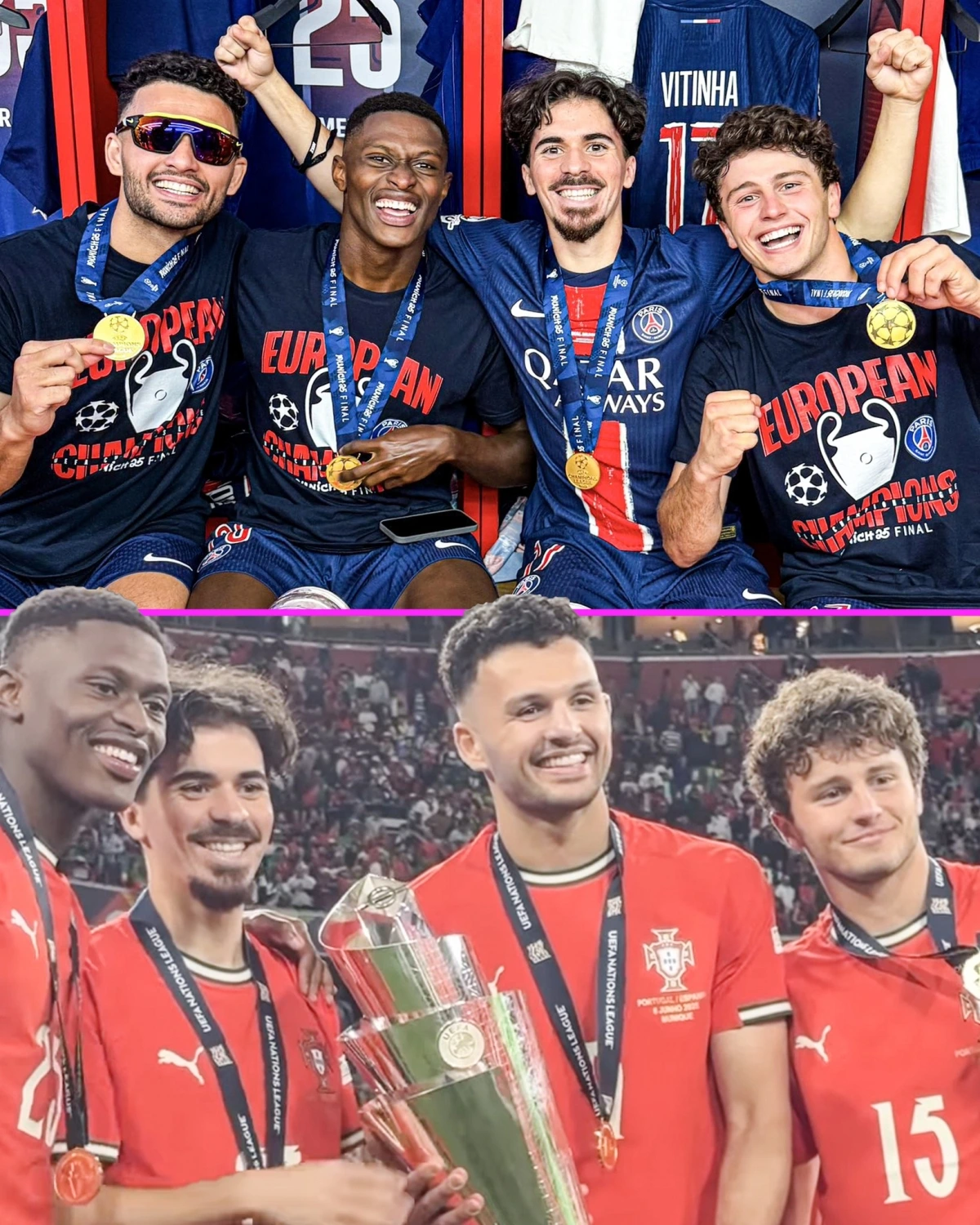 Vitinha, Joao Neves, Nuno Mendes và Goncalo Ramos đang đứng trước cơ hội giành tới 7 danh hiệu trong mùa giải 2024/2025. (Ảnh: TNT Sports Football).