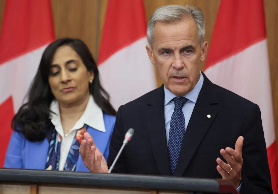 Thủ tướng Canada Mark Carney phát biểu tại cuộc họp báo về việc công nhận Nhà nước Palestine, ngày 30/7/2025. Ảnh: Reuters
