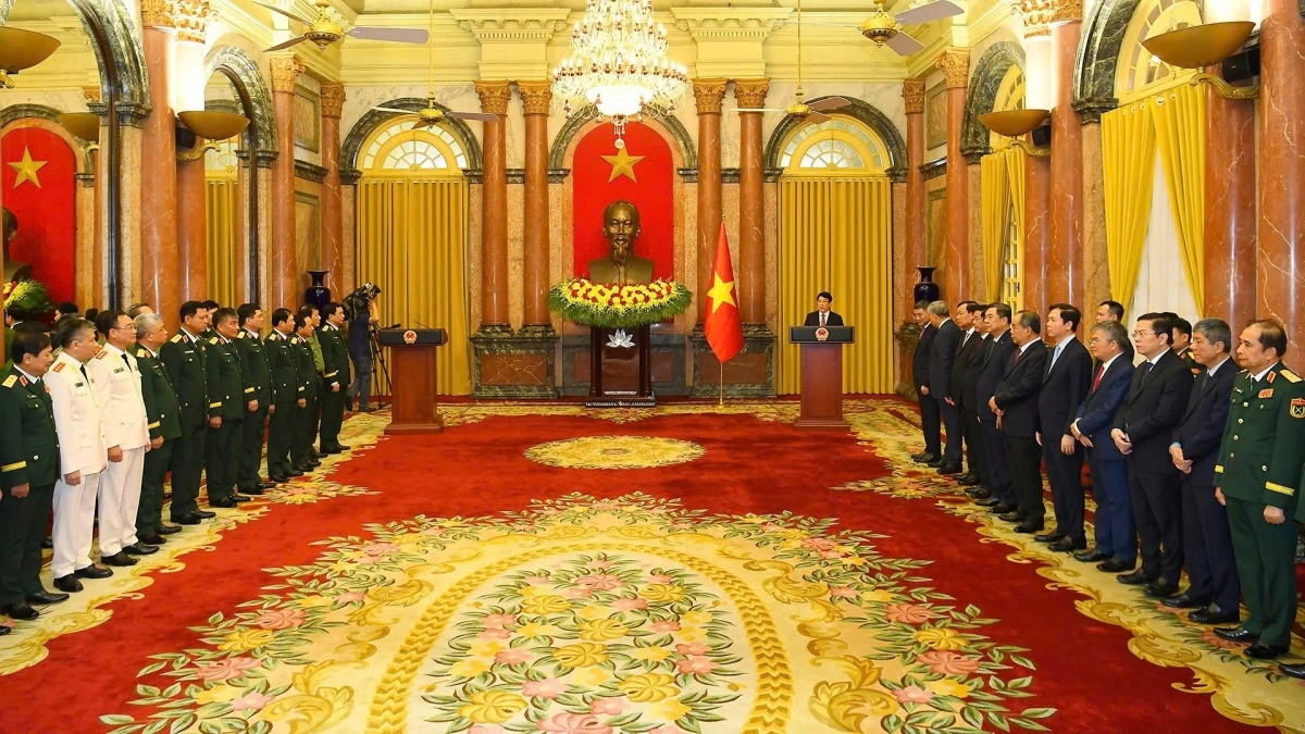 Lễ trao quyết định thăng quân hàm, cấp bậc hàm Đại tướng, Thượng tướng đối với các sĩ quan cao cấp Quân đội nhân dân và Công an nhân dân