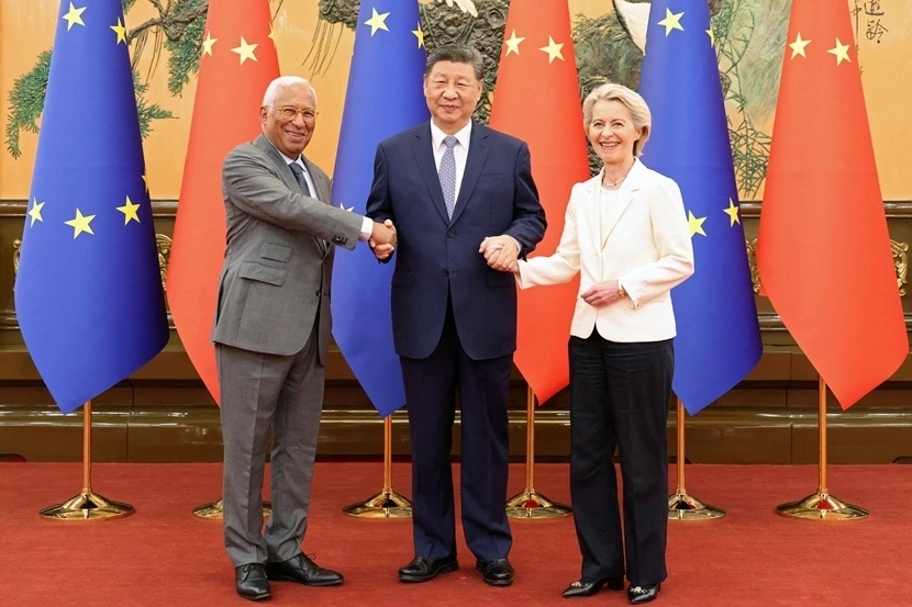 Chủ tịch Trung Quốc Tập Cận Bình hội kiến lãnh đạo Liên minh châu Âu. Ảnh: Reuters