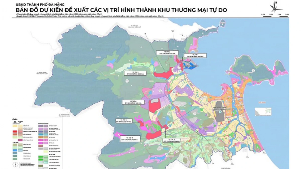 Bản đồ dự kiến các vị trí xây dựng Khu Thương mại Tự do Đà Nẵng