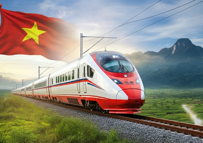 Tuyến đường sắt Lào Cai - Hà Nội - Hải Phòng, đoạn qua tỉnh Phú Thọ có chiều dài 99,1 km, đi qua 5 phường và 15 xã. Ảnh AI vẽ.