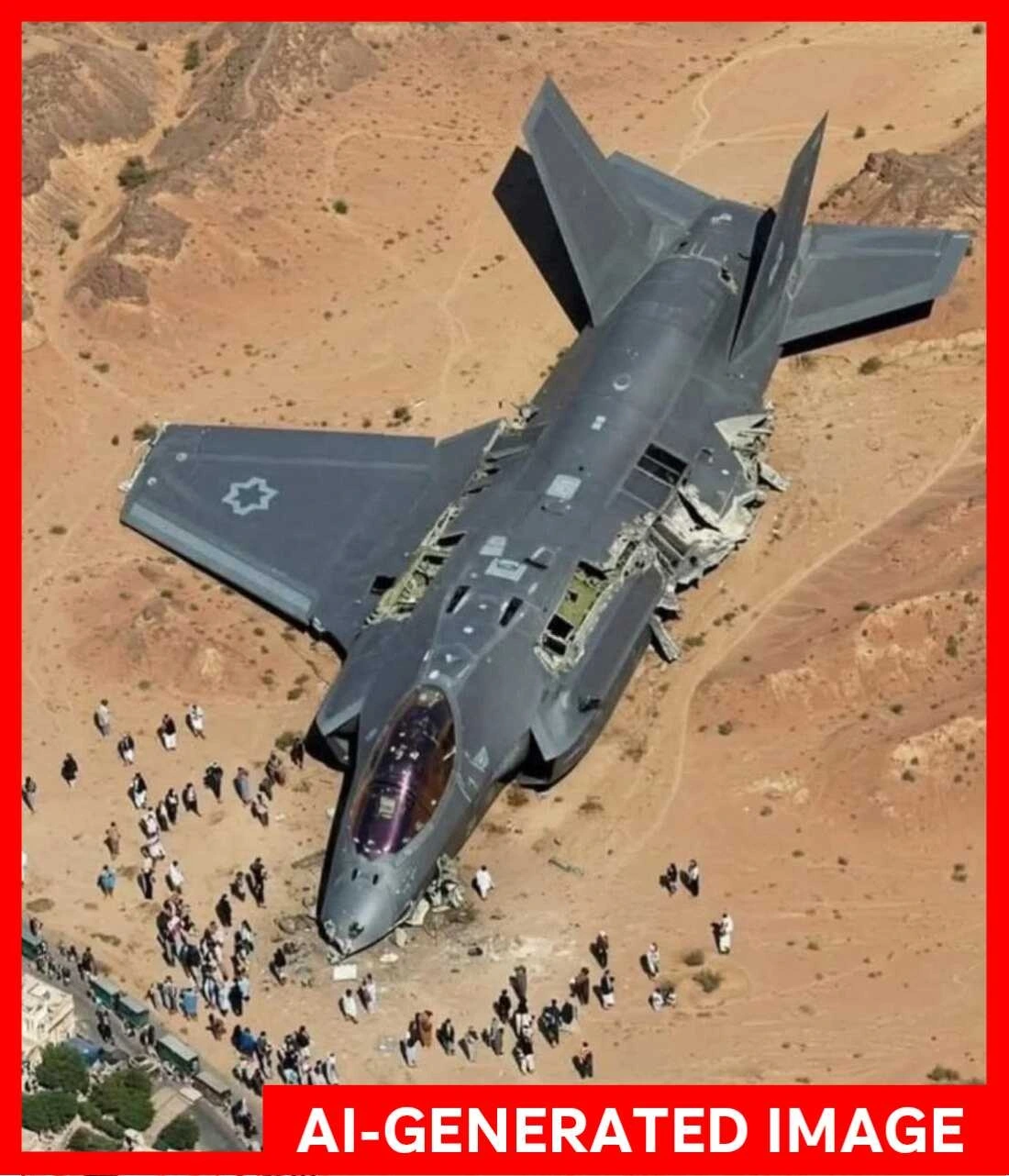 Hình ảnh do AI tạo ra sau khi Iran tuyên bố bắn hạ F-35 của Israel.