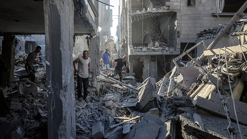 Tòa nhà bị phá hủy sau cuộc không kích của Israel tại Gaza - Ảnh: THX/TTXVN