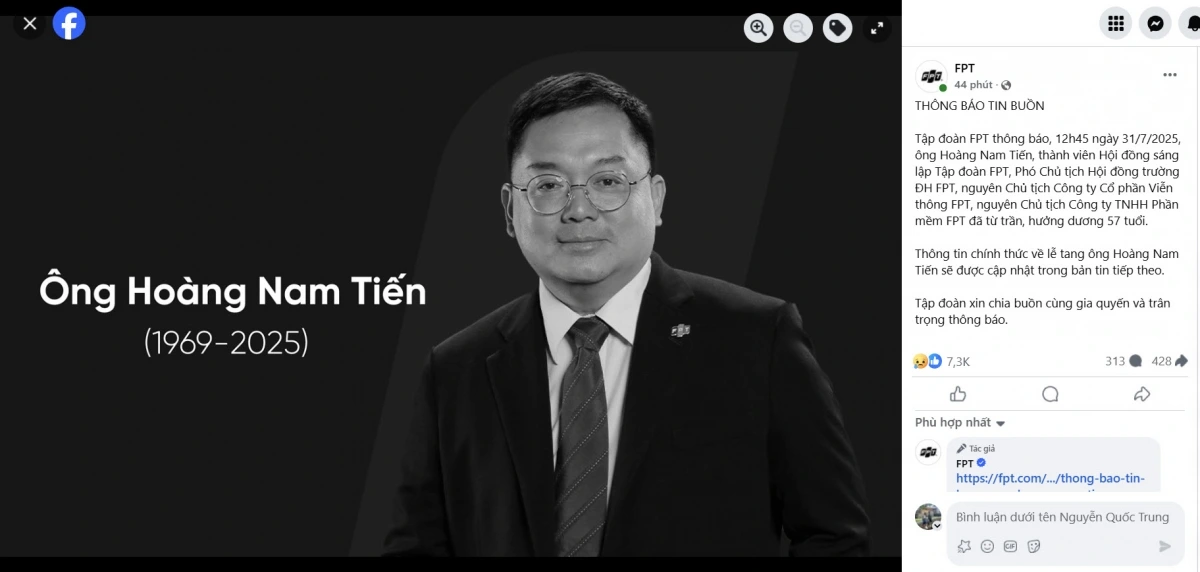 Thông báo tin buồn của Tập đoàn FPT