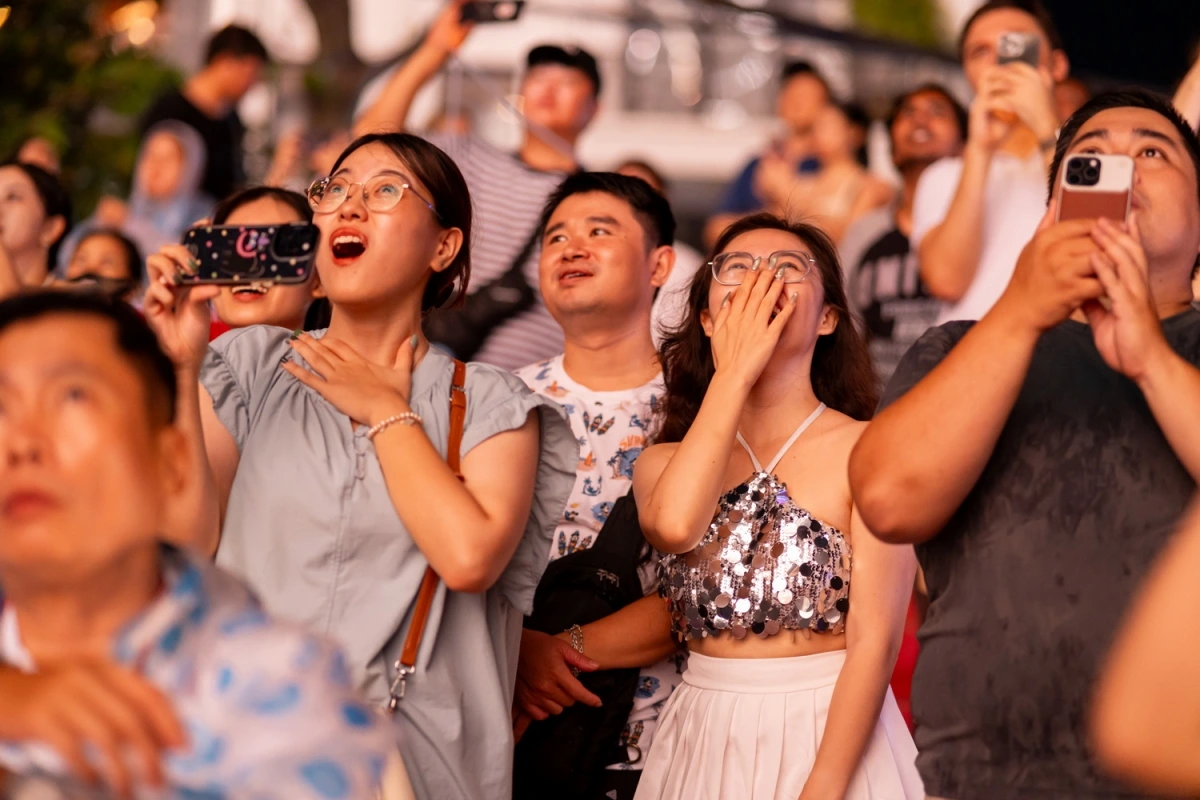 Khán giả hào hứng xem pháo hoa.