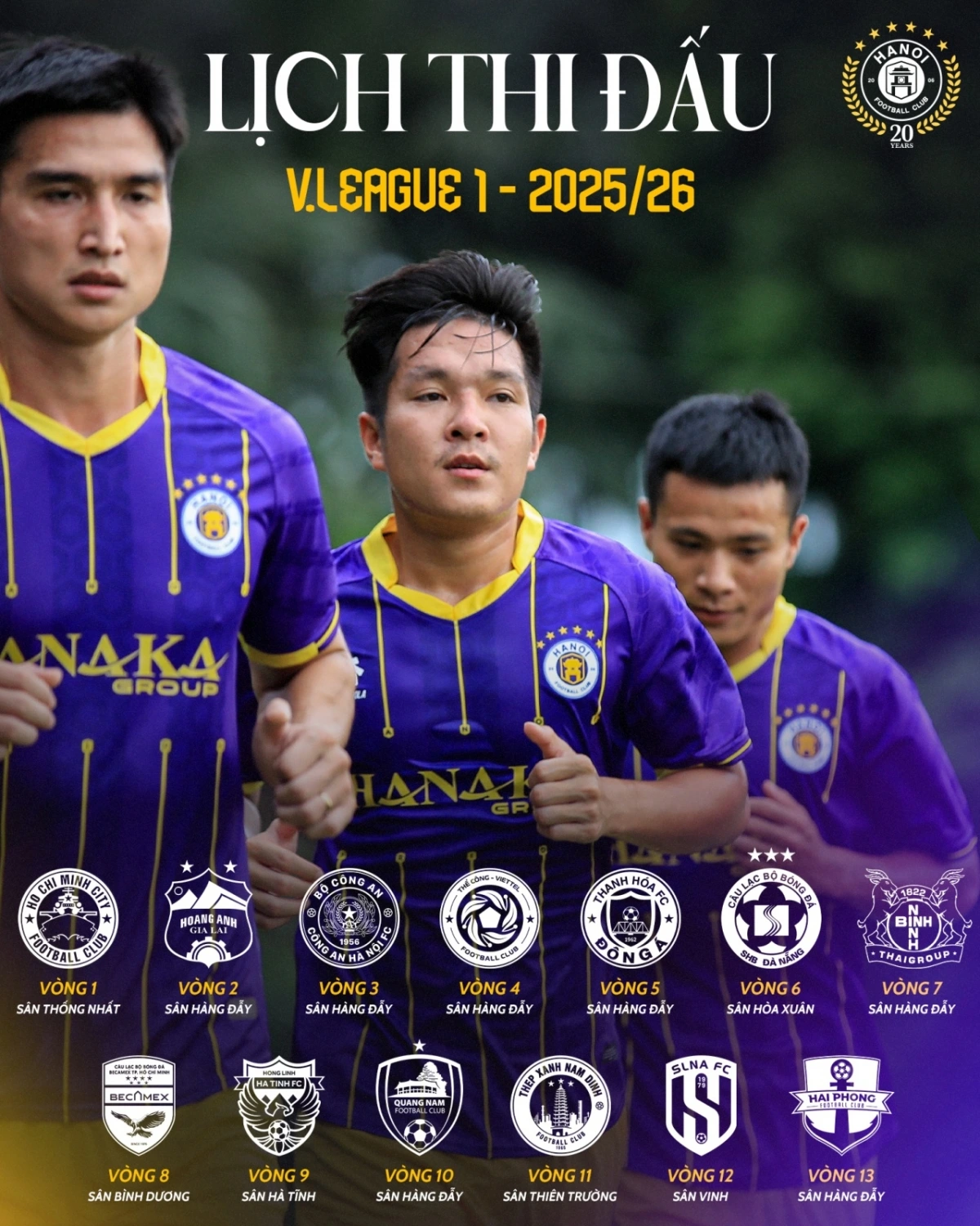 Lịch thi đấu giai đoạn lượt đi của Hà Nội FC tại V-League 2025/2026. (Ảnh: Hà Nội FC)
