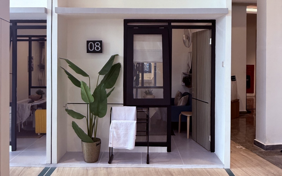 Một mô hình ngôi nhà 14m2, xây dựng trên diện tích 25m2 trợ cấp xã hội được trưng bày tại Jakarta.