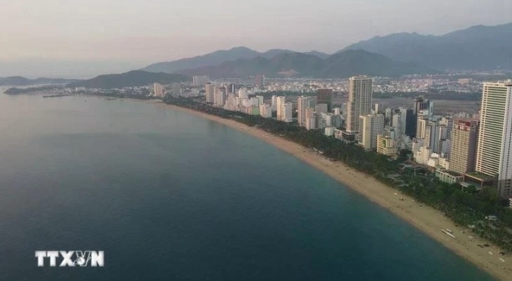 Nha Trang Beach with crystal-clear blue waters.