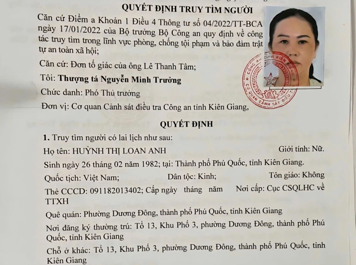 Quyết định của Cơ quan CSĐT Công an tỉnh An Giang.