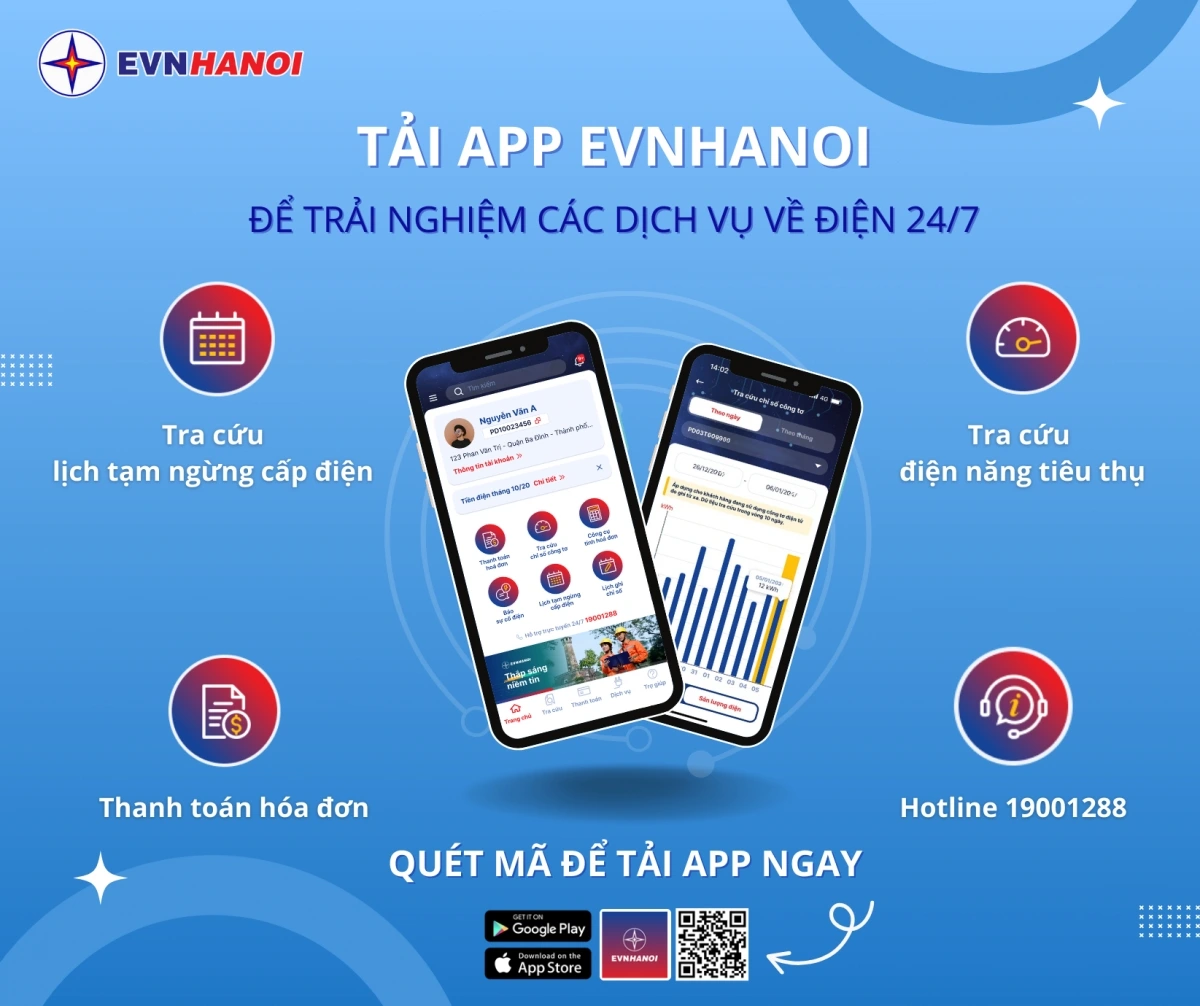 Tải App EVNHANOI để trải nghiệm dịch vụ điện 24/7