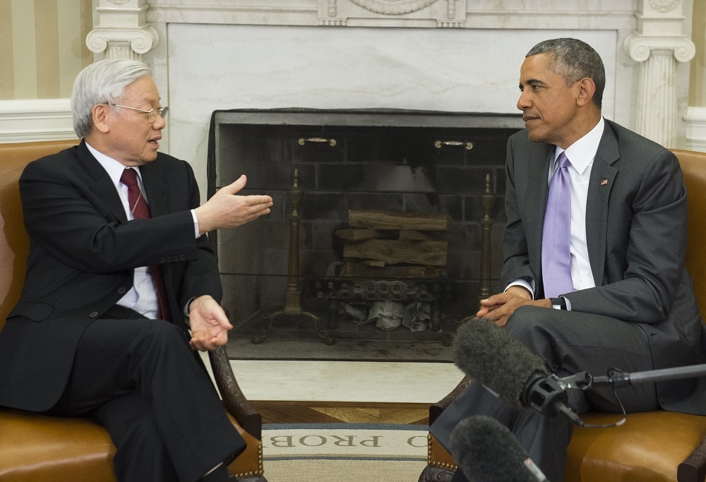 Tổng Bí thư Nguyễn Phú Trọng hội đàm với Tổng thống Barack Obama tại Nhà trắng vào năm 2015. (Ảnh: TTXVN)