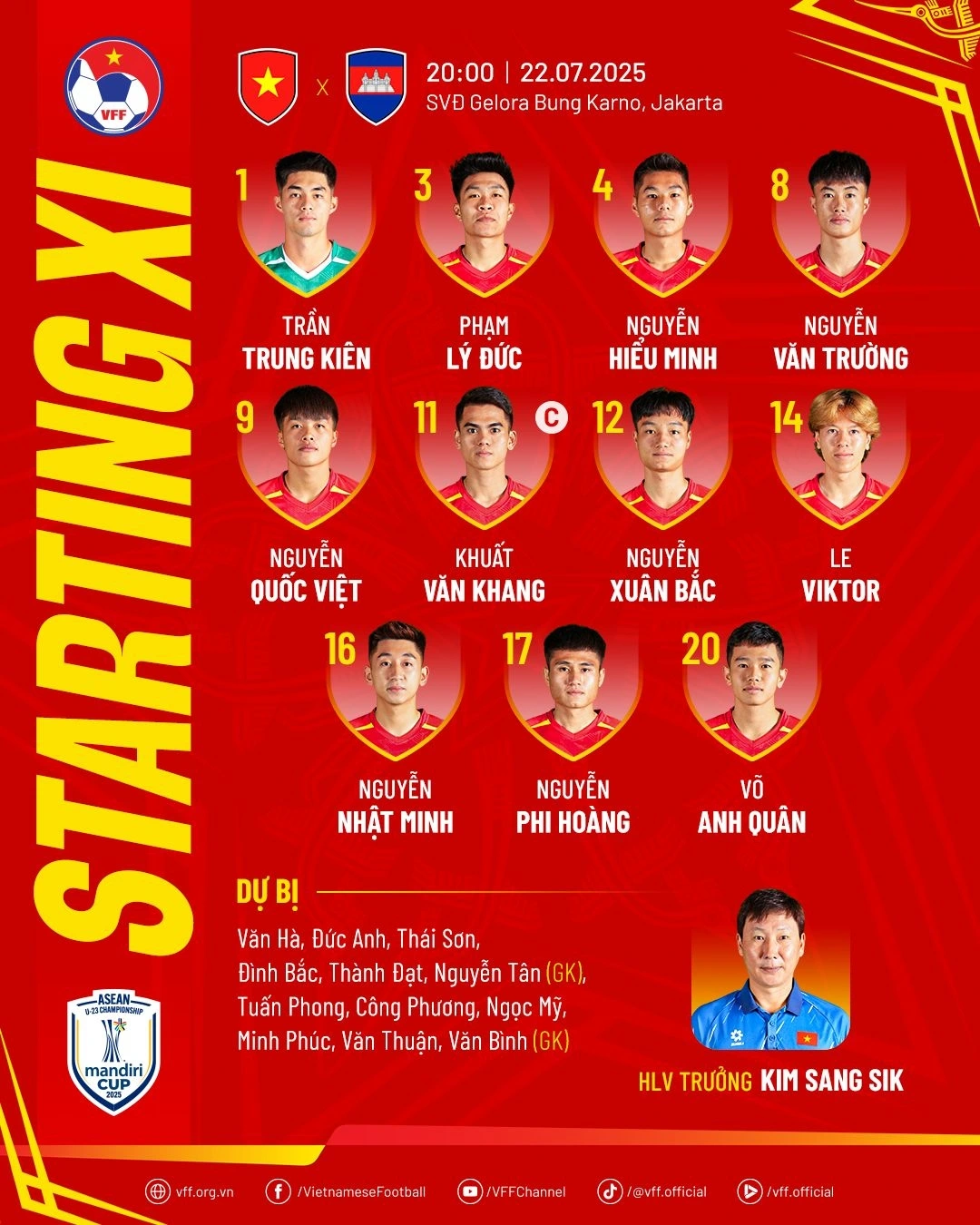 Đội hình U23 Việt Nam. (Ảnh: VFF). 