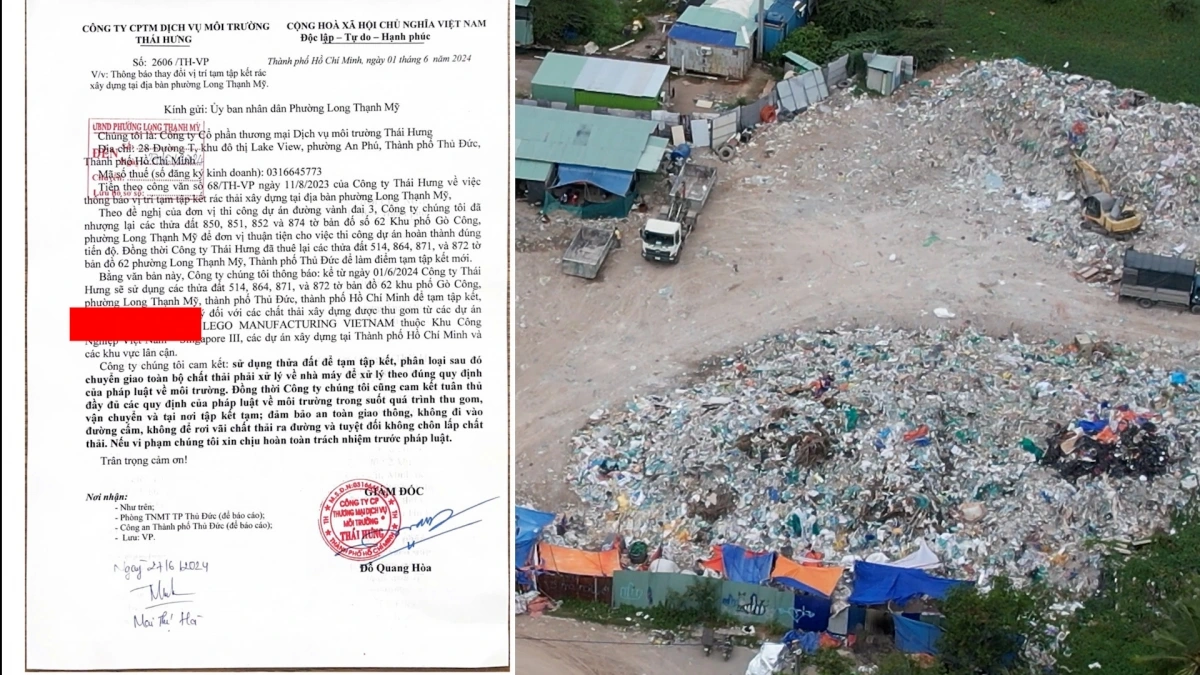 Văn bản thông báo về thay đổi vị trí tập kết rác của công ty Thái Hưng