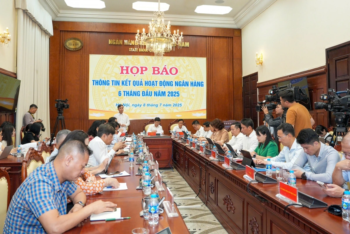 Ngân hàng Nhà nước tổ chức Họp báo tại Hà Nội, sáng nay (8/7) để thông tin kết quả hoạt động ngân hàng 6 tháng đầu năm 2025