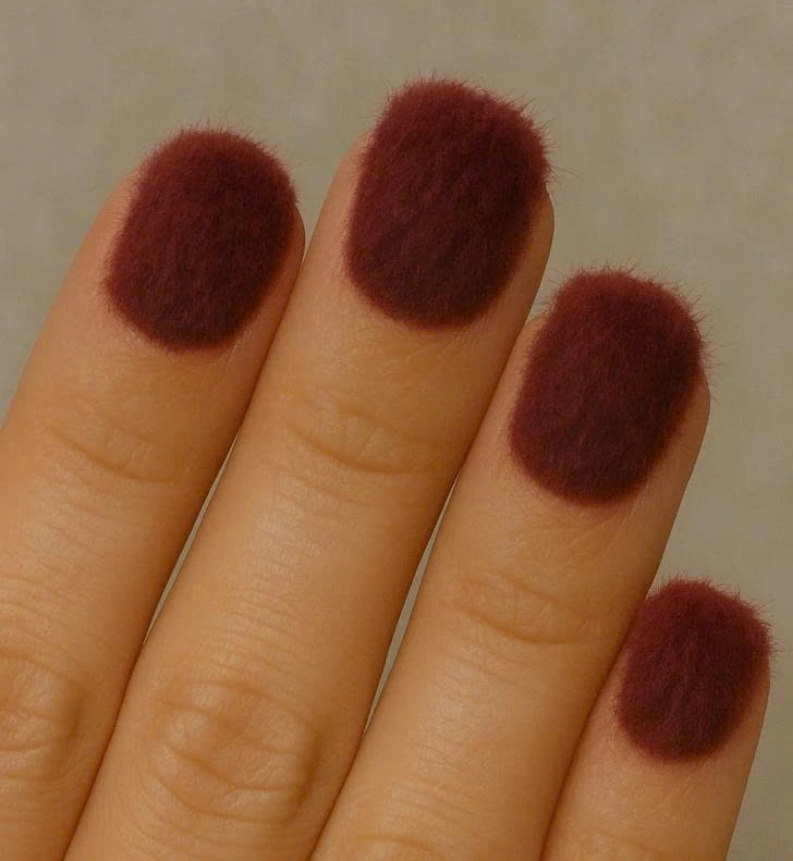 Xuất phát từ TikTok, móng lông (furry nails) gây ấn tượng bởi lớp phủ xù lạ lẫm. Tuy nhiên, khả năng giữ vệ sinh kém, dễ bám bẩn, mất form sau vài lần rửa tay khiến kiểu nail này nhanh chóng rơi khỏi bảng xu hướng năm 2025.
