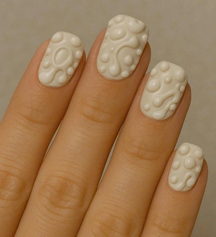 Gắn đá to, charm nổi hay họa tiết đắp bột từng là biểu tượng của nail nghệ thuật, nhưng ngày nay lại trở nên lỗi thời vì sự cồng kềnh. Những kiểu móng tinh giản, nhấn nhá nhẹ như họa tiết line hoặc hiệu ứng texture nhẹ đang lên ngôi vì dễ phối đồ và không vướng víu.