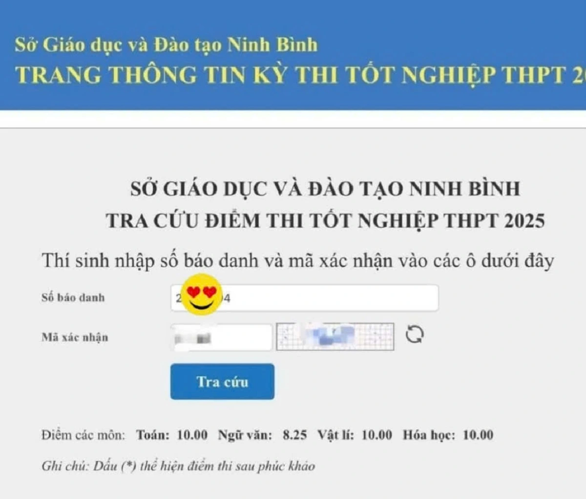 Điểm của Nguyễn Thái An trên hệ thống tra cứu