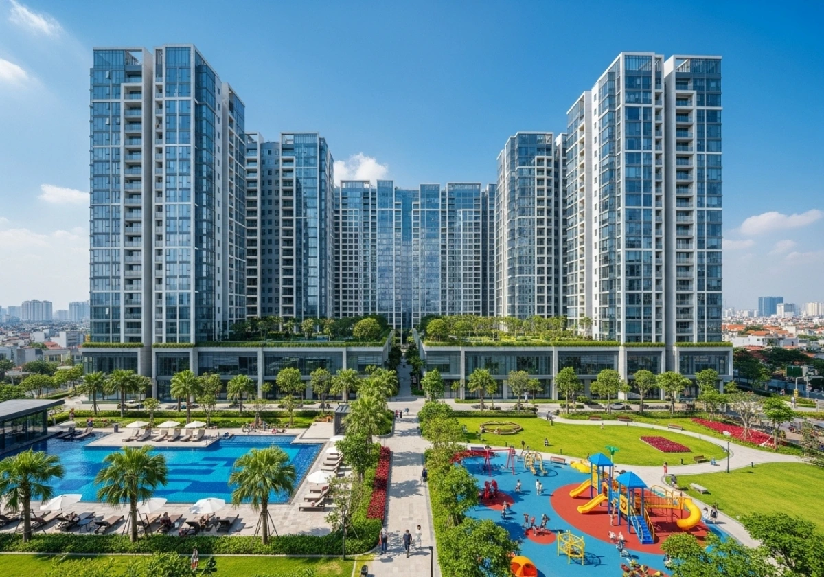 Cuộc sống tiện nghi, hiện đại trong những khu chung cư cao tầng giữa lòng thành phố (Ảnh minh họa: Google Studio AI)