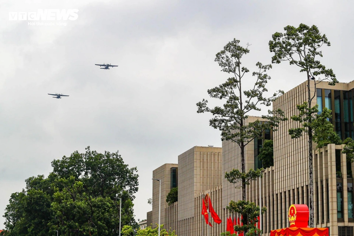  Following the helicopter formation, two Casa transport aircraft joined in the rehearsal flyover.