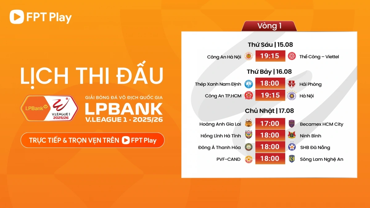 Lịch vòng 1 V-League 2025/2026.