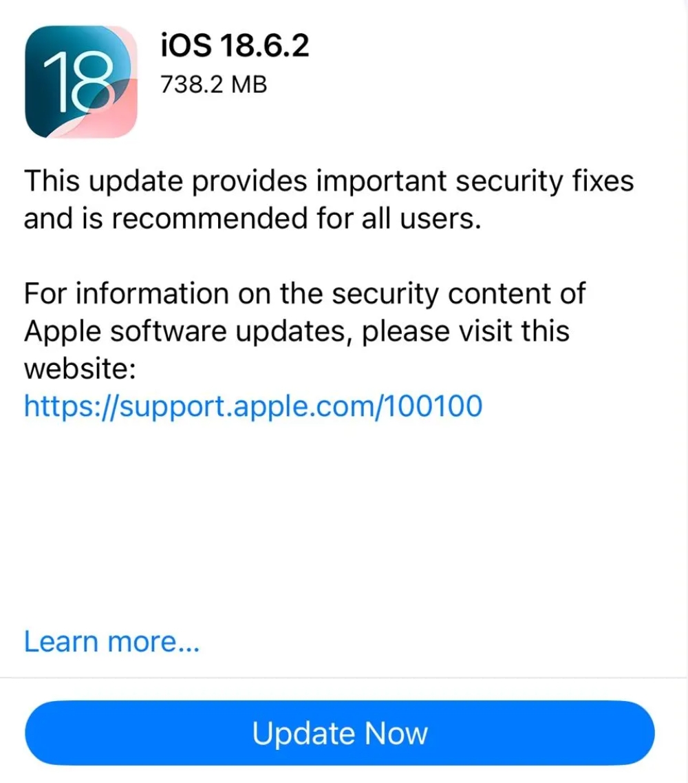 Việc cập nhật iOS 18.6.2 là cần thiết cho người dùng iPhone XS trở về sau.