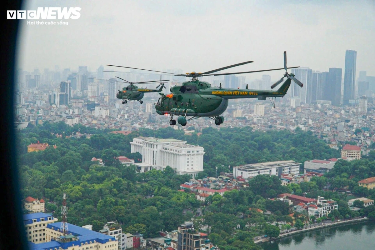   Helicopters passed over Hanoi’s iconic Hoan Kiem Lake during the rehearsal flight.