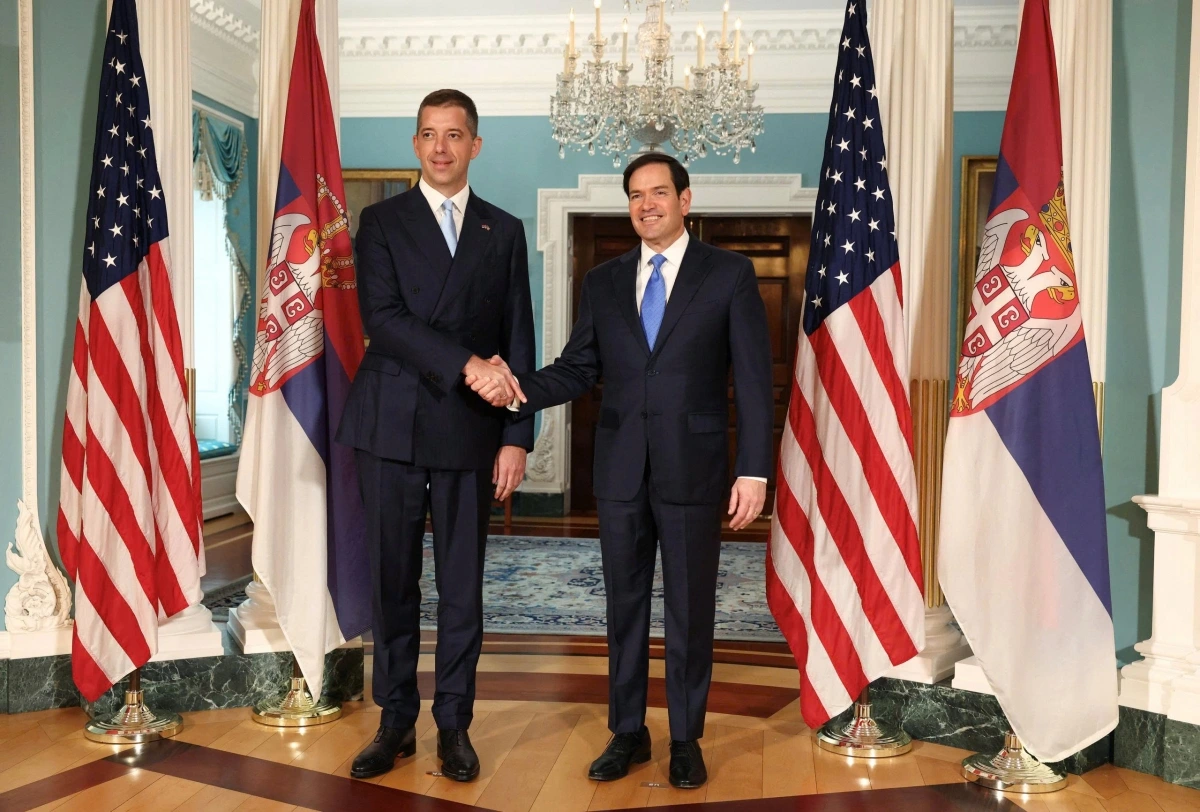 Ngoại trưởng Mỹ Marco Rubio gặp Bộ trưởng Ngoại giao Serbia Marko Djuric. (Ảnh: Reuters)