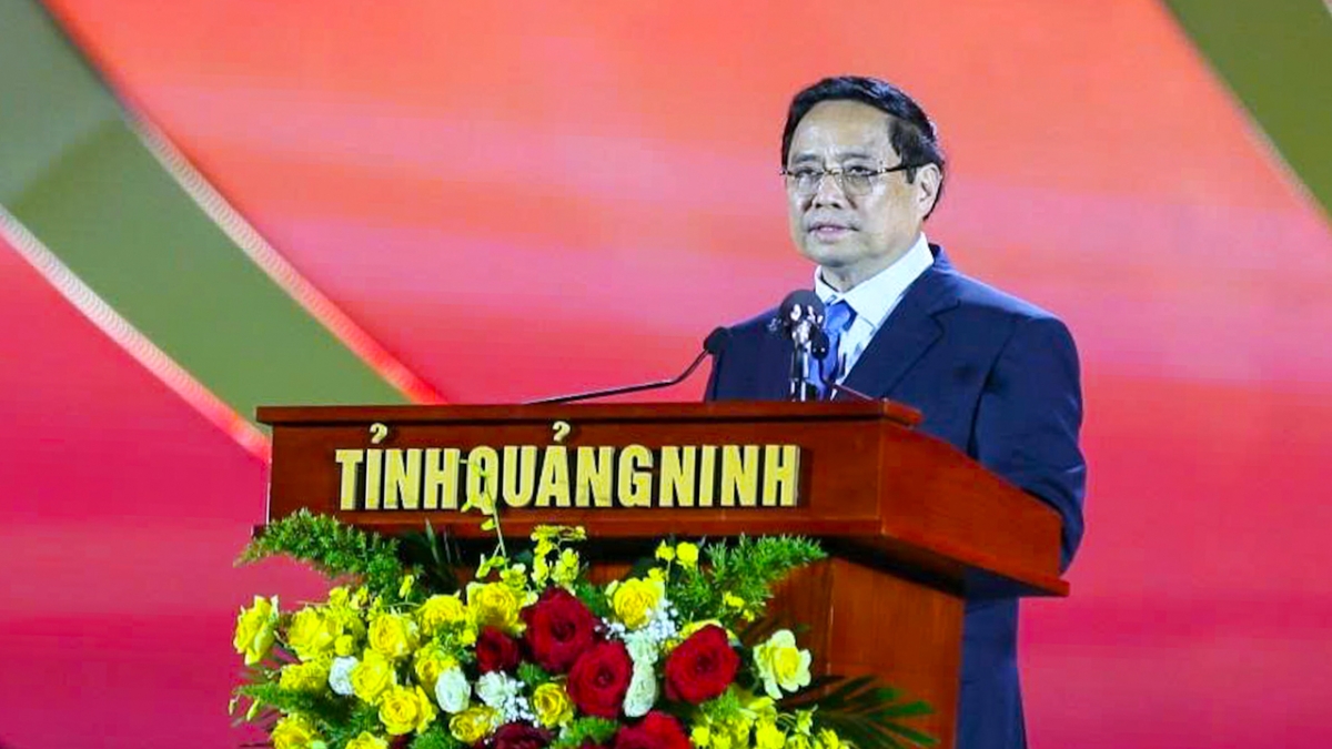 Thủ tướng Chính phủ Phạm Minh Chính phát biểu tại Lễ công bố giá trị nổi bật toàn cầu của Di sản Văn hóa Thế giới Yên Tử - Vĩnh Nghiêm - Côn Sơn, Kiếp Bạc. (Ảnh: VGP)
