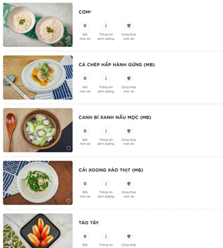 Thực đơn bữa tối Phần mềm đề xuất cho mẹ mang thai ba tháng đầu, kèm thông tin dinh dưỡng và công thức món ăn