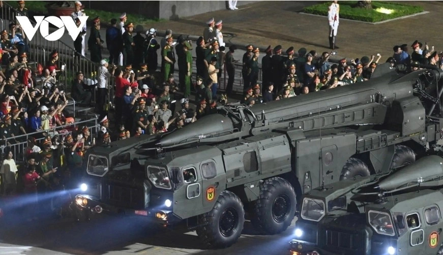 The Scud-B ballistic missile system with R-17E surface-to-surface missiles draw the most attention at the parade