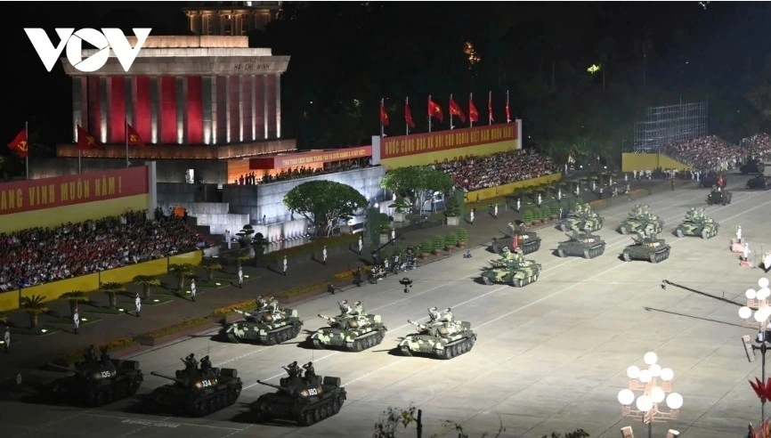 Tanks featured in the A80 military parade lineup included upgraded T-54B and T-55 models