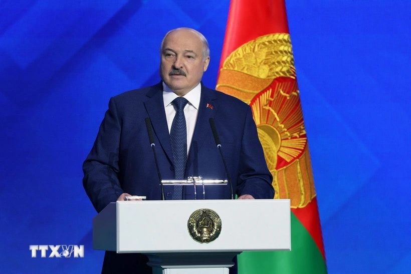 Tổng thống Belarus Alexander Lukashenko phát biểu tại Minsk. Ảnh: THX/TTXVN