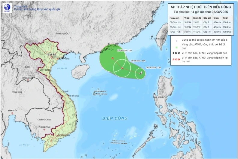 Hướng di chuyển của áp thấp nhiệt đới