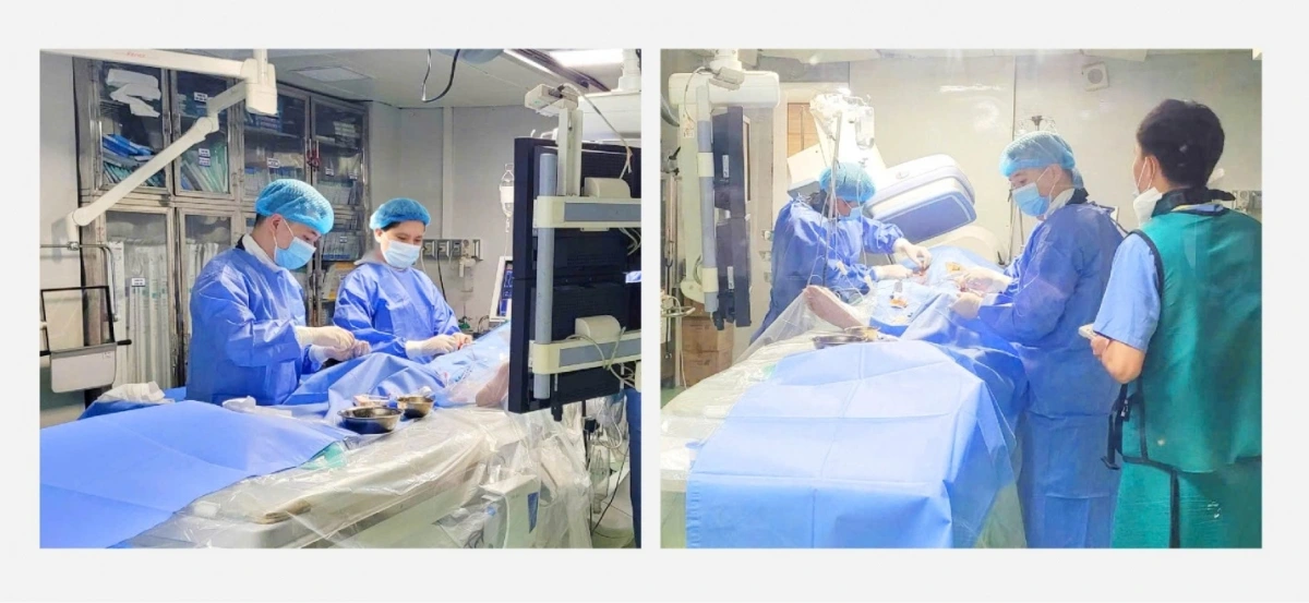 ThS.BS Nguyễn Văn Sơn và Ekip can thiệp cho người bệnh (ảnh BVCC)