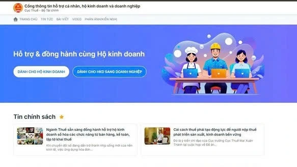 Giao diện Cổng thông tin hỗ trợ cá nhân, hộ kinh doanh, doanh nghiệp được thiết kế tối giản và thân thiện với người nộp thuế